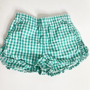 Crewcuts Size 8 Girls Green White Gingham Ruffle Shorts Pockets Pull-on